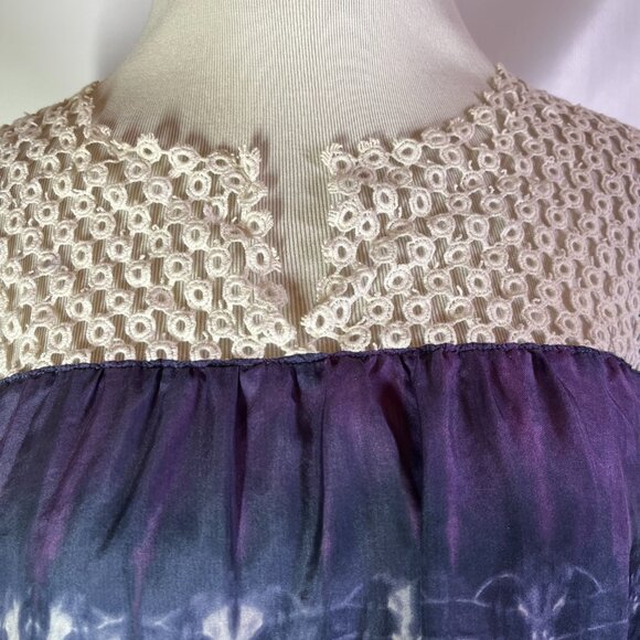 Calypso St. Barth for Target Size M Silk Tie Dye Blouse Lace 3/4 Sleeves Boho - Picture 6 of 13